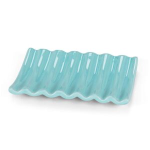 Ridged Ceramic Soap Dish Aqua