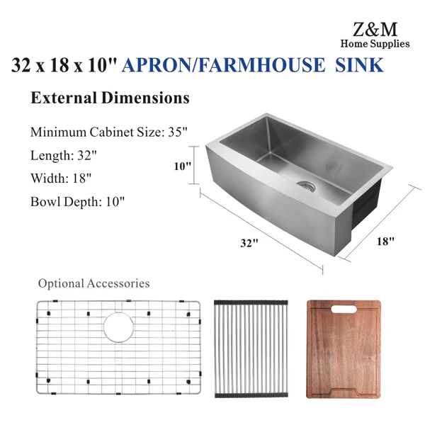 32-Inch Apron Farmhouse Kitchen Single Sink A3218