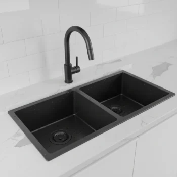 Double Bowl Memo Technology Kitchen Sink 32”x 18”x9.5” With a 2 Basket Drain & 2 Grid