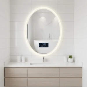 Oval Frosted Glass Bluetooth Mirror With 3 Colour Adjustable Led (24*31 1/5)