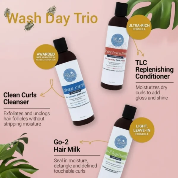 Wash Day Trio | Hair Cleanser, Replenishing Conditioner and Leave In Conditioner for Curly Hair